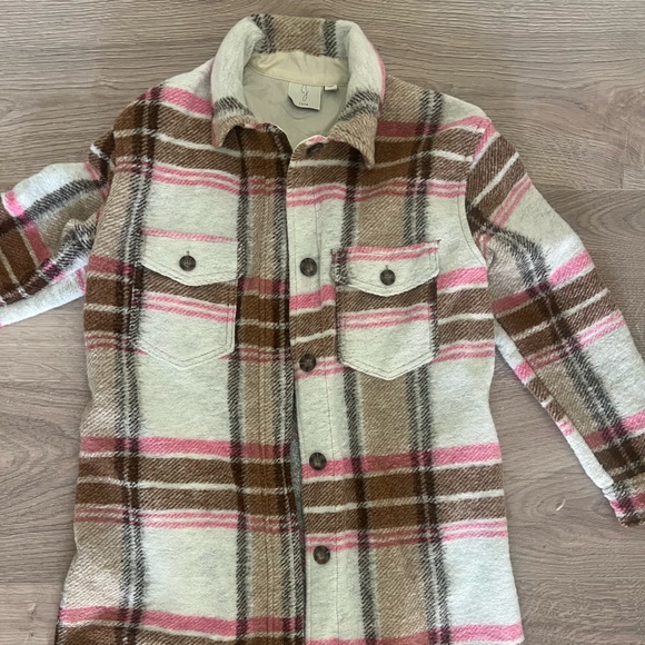 Joie Women’s Plaid Shacket Coat - Pink, Brown, and Cream, Size Small - Picture 2 of 6